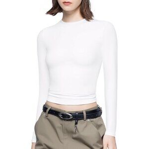 Women's Splashed White  Long Sleeve T Shirts Crew Neck Slim Fit Sexy Collection